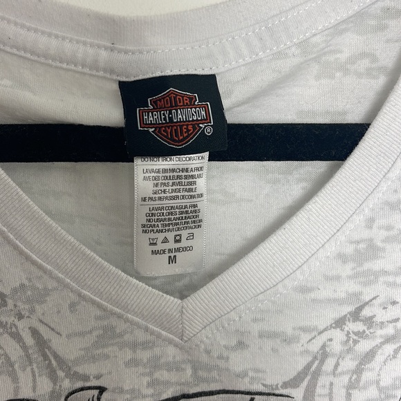Harley Davidson White Long Sleeve V-Neck Graphic Logo T-Shirt Women's Size M - Picture 3 of 5